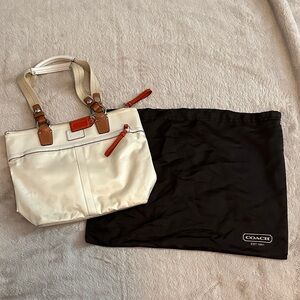 Coach Cream and Tan Handbag with Orange Accents